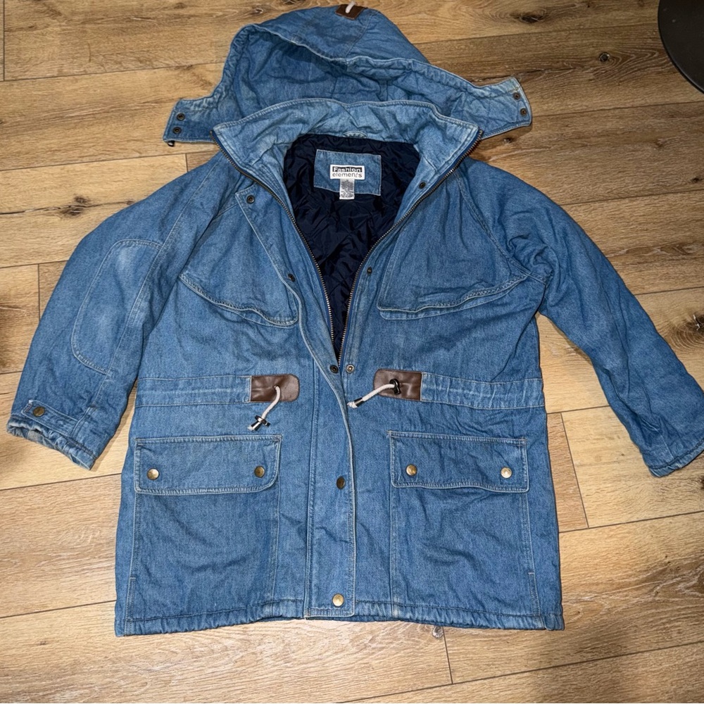 Vintage Women’s Fashion Elements Insulated Denim Hooded Jacket 1XL